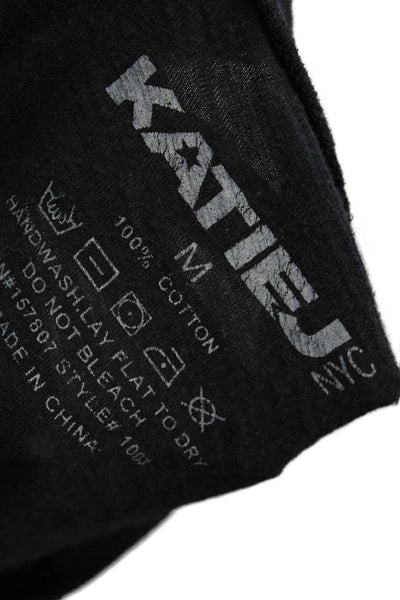 Katie J Girls Short Sleeve Crew Neck Cropped Tee Shirt Black Cotton Size Medium