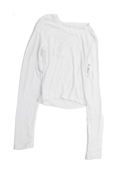 Katie J Girls Long Sleeve Crew Neck Ribbed Knit Tee Shirt White Size Large