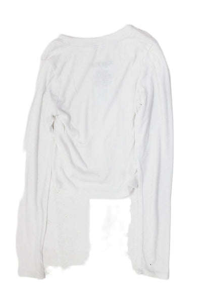 Katie J Girls Long Sleeve Crew Neck Ribbed Knit Tee Shirt White Size Large