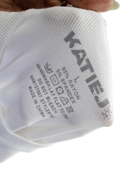 Katie J Girls Long Sleeve Crew Neck Ribbed Knit Tee Shirt White Size Large