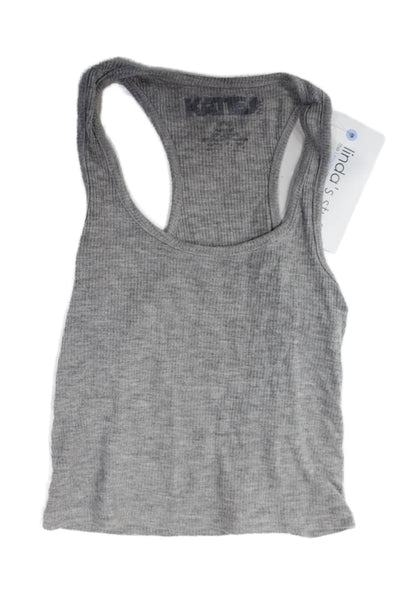 Katie J Girls Scoop Neck Ribbed Knit Cropped Tank Top Gray Size Small