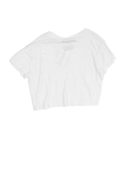 Katie J Girls Short Sleeve Crew Neck Cropped Tee Shirt White Cotton Size Medium