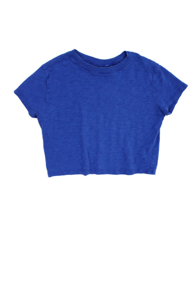 Katie J Girls Short Sleeve Crew Neck Cropped Tee Shirt Blue Cotton Size Medium