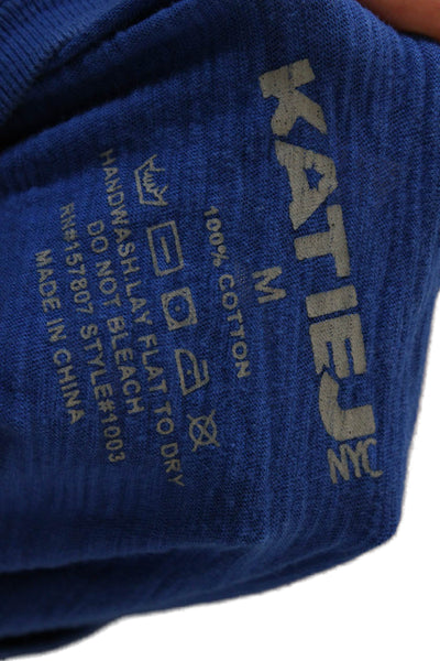 Katie J Girls Short Sleeve Crew Neck Cropped Tee Shirt Blue Cotton Size Medium