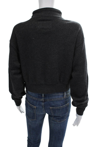 Katie J Womens Long Sleeve Half Zip Cropped Sweatshirt Gray Cotton Size XS