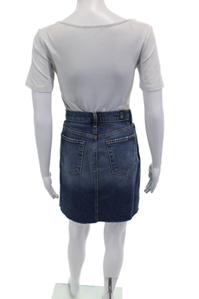 7 For All Mankind Womens Zipper Fly Fringe Denim Pencil Skirt Blue Size 27