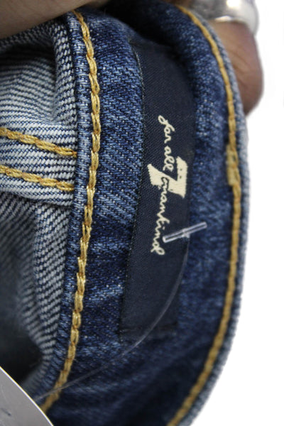 7 For All Mankind Womens Zipper Fly Fringe Denim Pencil Skirt Blue Size 27
