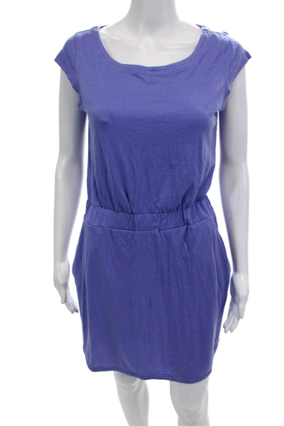 Athleta Womens Stretch Round Neck Short Sleeve Dress Purple Size XSP