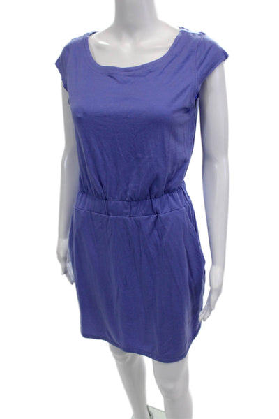 Athleta Womens Stretch Round Neck Short Sleeve Dress Purple Size XSP