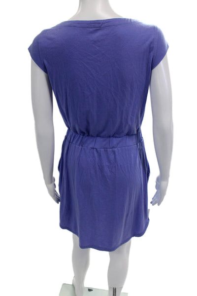 Athleta Womens Stretch Round Neck Short Sleeve Dress Purple Size XSP