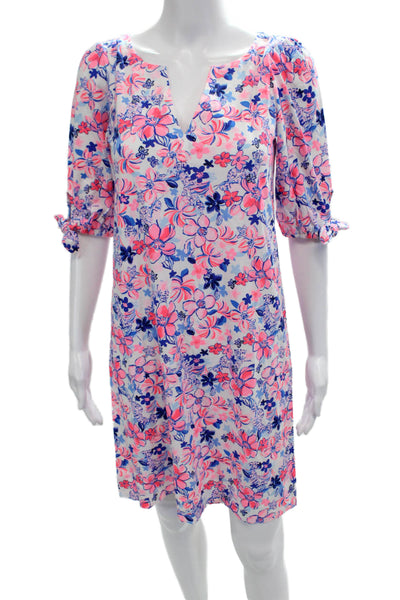 Lily Pulitzer Womens Cotton Floral V-Neck 3/4 Sleeve Dress Pink Size XS