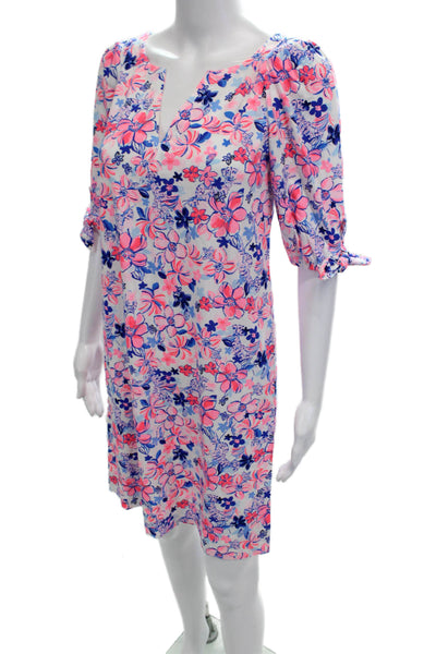 Lily Pulitzer Womens Cotton Floral V-Neck 3/4 Sleeve Dress Pink Size XS