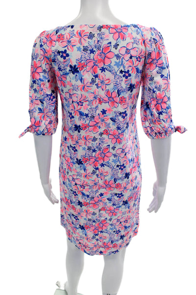 Lily Pulitzer Womens Cotton Floral V-Neck 3/4 Sleeve Dress Pink Size XS