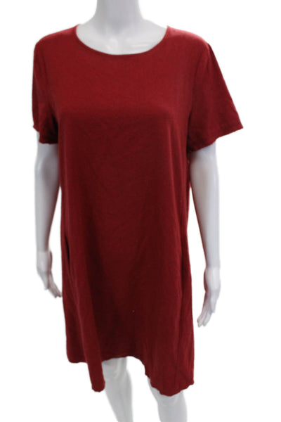 Eileen Fisher Womens Silk Short Sleeve Midi Shift Dress Red Size S