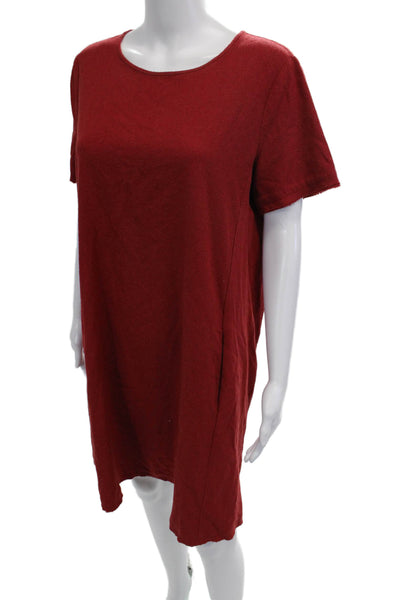 Eileen Fisher Womens Silk Short Sleeve Midi Shift Dress Red Size S