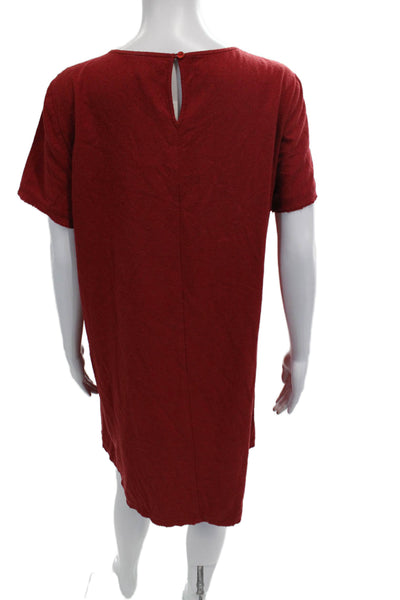 Eileen Fisher Womens Silk Short Sleeve Midi Shift Dress Red Size S
