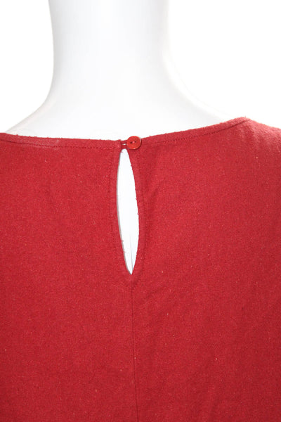 Eileen Fisher Womens Silk Short Sleeve Midi Shift Dress Red Size S