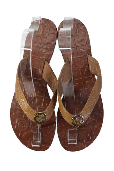 Tory Burch Womens Thong Strap Gold Tone Hardware Sandals Brown Size 8M
