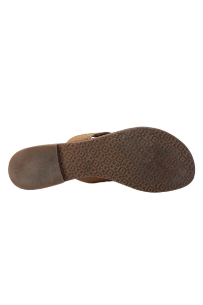 Tory Burch Womens Thong Strap Gold Tone Hardware Sandals Brown Size 8M