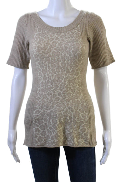 La Perla Womens Short Sleeve Leopard Print Knit Top Brown Wool Size Small
