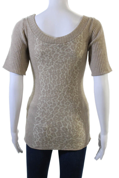 La Perla Womens Short Sleeve Leopard Print Knit Top Brown Wool Size Small