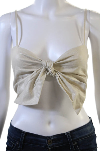Jason Wu Womens Zip Back Knitted V Neck Linen Crop Top Beige Size Medium