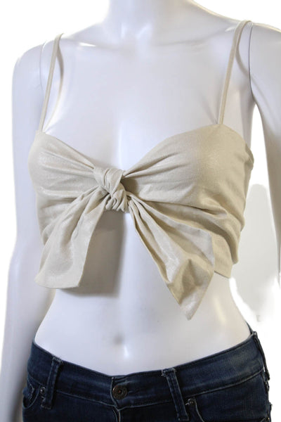 Jason Wu Womens Zip Back Knitted V Neck Linen Crop Top Beige Size Medium