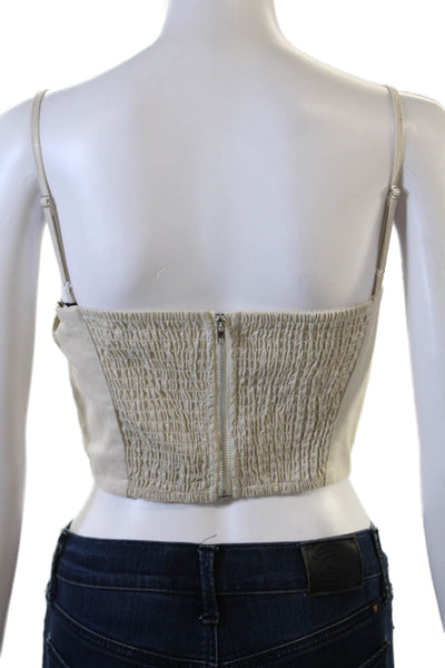 Jason Wu Womens Zip Back Knitted V Neck Linen Crop Top Beige Size Medium