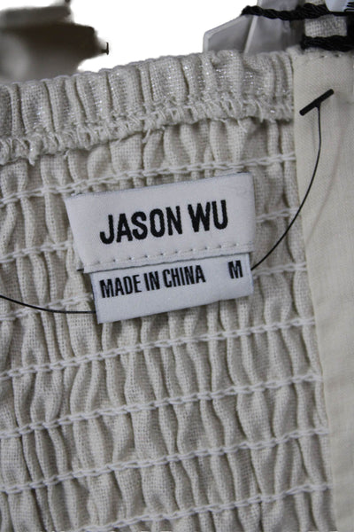 Jason Wu Womens Zip Back Knitted V Neck Linen Crop Top Beige Size Medium