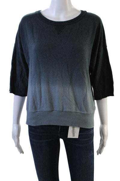 Monrow Womens 3/4 Sleeve Scoop Neck Ombre Sweater Blue Cotton Size Small