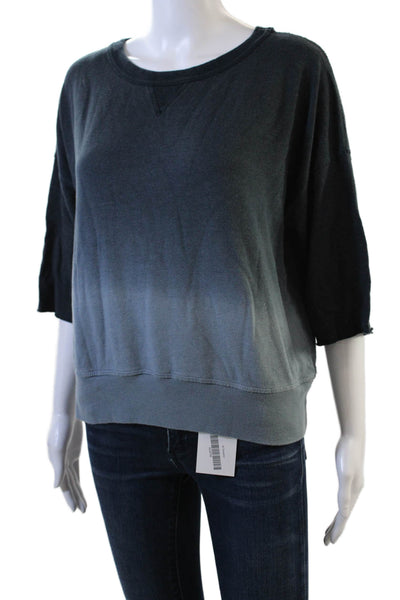 Monrow Womens 3/4 Sleeve Scoop Neck Ombre Sweater Blue Cotton Size Small