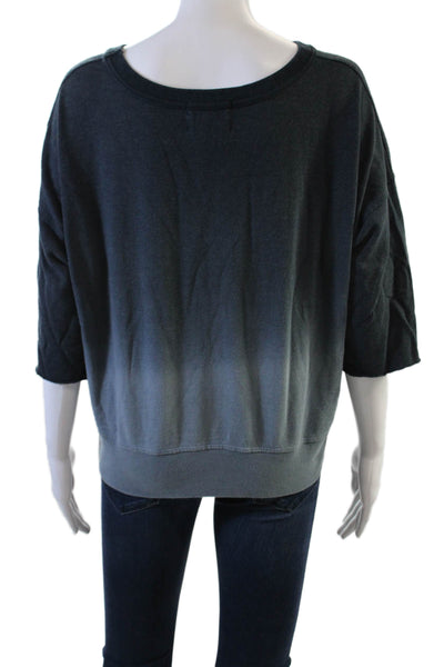 Monrow Womens 3/4 Sleeve Scoop Neck Ombre Sweater Blue Cotton Size Small