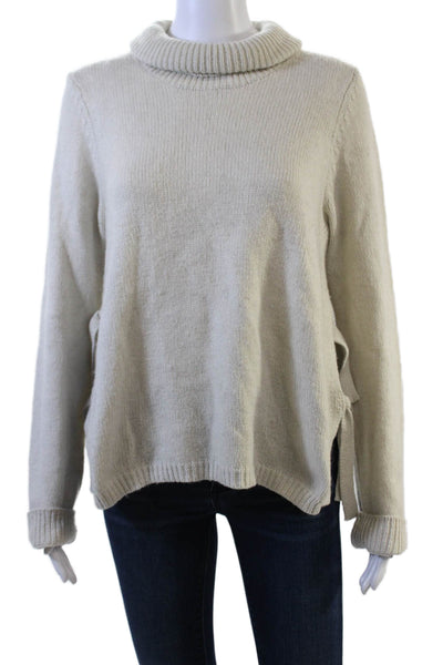 Cynthia Rowley Womens Long Sleeve Lace Up Side Turtleneck Sweater Beige Medium