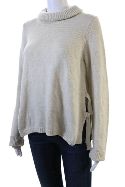 Cynthia Rowley Womens Long Sleeve Lace Up Side Turtleneck Sweater Beige Medium
