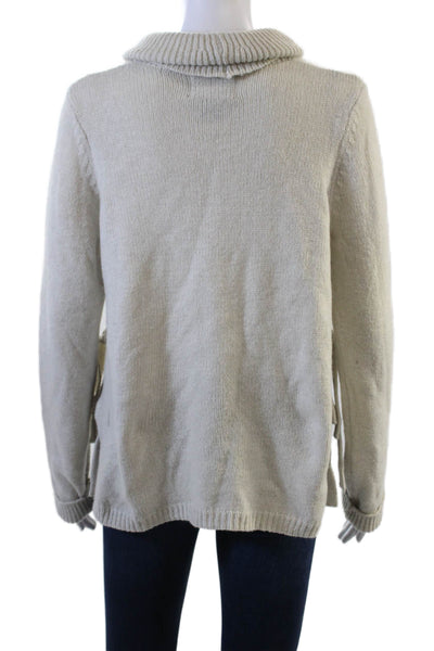 Cynthia Rowley Womens Long Sleeve Lace Up Side Turtleneck Sweater Beige Medium