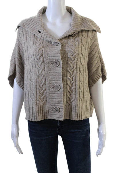 Saks Fifth Avenue Womens Button Front Cable Knit Cardigan Sweater Brown Medium
