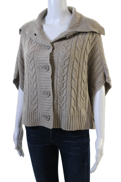 Saks Fifth Avenue Womens Button Front Cable Knit Cardigan Sweater Brown Medium