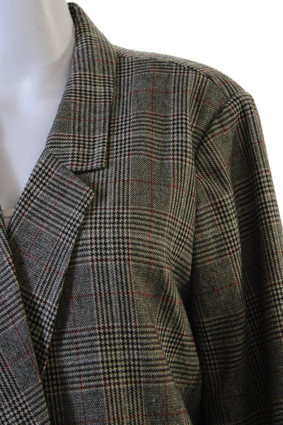 Mural Womens Double Breasted Notched Lapel Plaid Blazer Brown Size Large