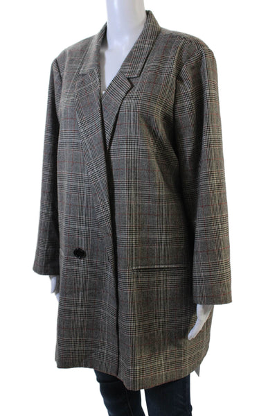 Mural Womens Double Breasted Notched Lapel Plaid Blazer Brown Size Large
