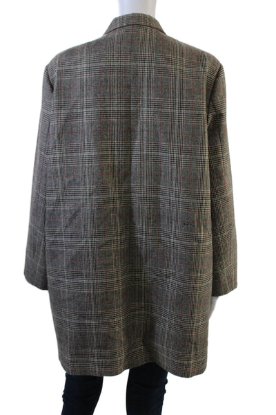 Mural Womens Double Breasted Notched Lapel Plaid Blazer Brown Size Large