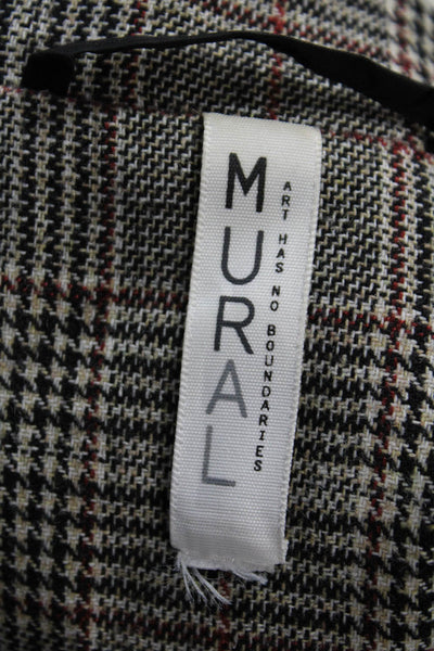 Mural Womens Double Breasted Notched Lapel Plaid Blazer Brown Size Large