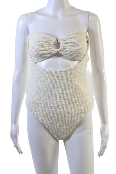 We Wore What Womens Strapless Cut Out One Piece Swimsuit White Size Large