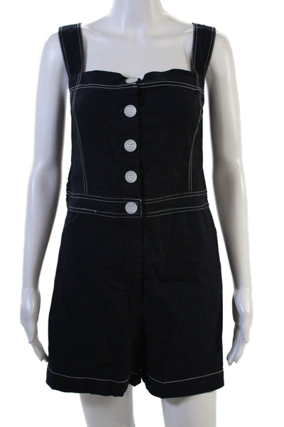 Nicole Miller Womens Sleeveless Square Neck Romper Navy White Cotton Size XL