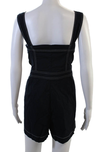 Nicole Miller Womens Sleeveless Square Neck Romper Navy White Cotton Size XL