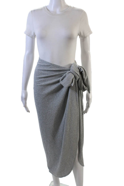 Good American Womens Metallic Knit Long Wrap Skirt Gray Size 5-8