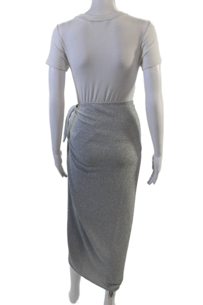 Good American Womens Metallic Knit Long Wrap Skirt Gray Size 5-8