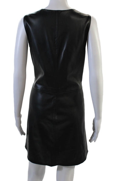 Max Studio Womens Sleeveless V Neck Knee Length Leather Shift Dress Black Medium