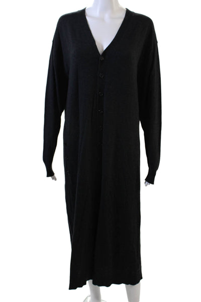 Zara Womens Long Sleeve V Neck Button Front Midi Sweater Dress Gray Size Medium
