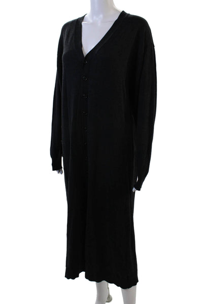 Zara Womens Long Sleeve V Neck Button Front Midi Sweater Dress Gray Size Medium