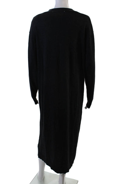 Zara Womens Long Sleeve V Neck Button Front Midi Sweater Dress Gray Size Medium